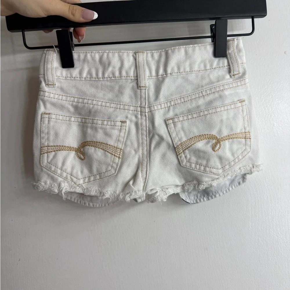 Justice White Jean Shorts with Flag Accents
